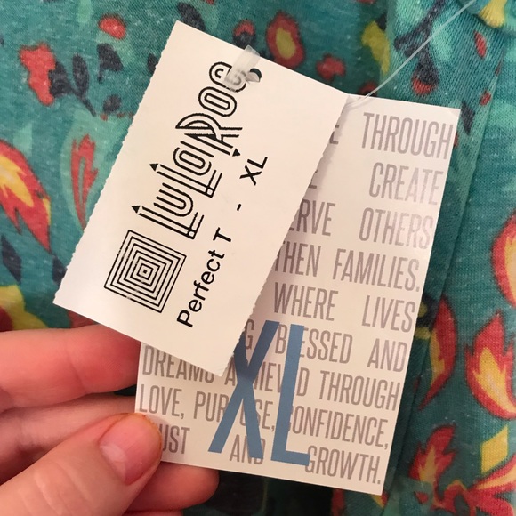 NEW W/ TAGS, LuLaRoe blue patterned Perfect T, XL - Picture 3 of 3